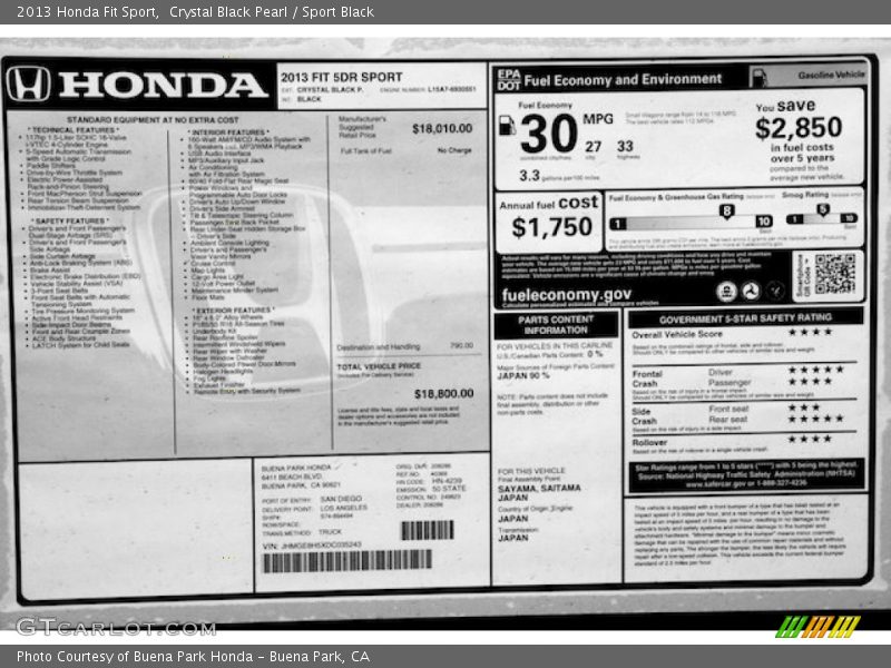 Crystal Black Pearl / Sport Black 2013 Honda Fit Sport