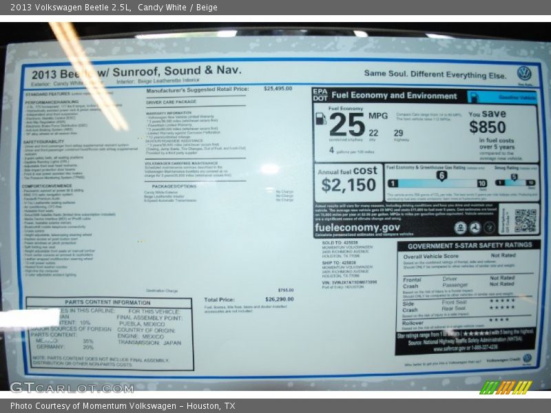 Candy White / Beige 2013 Volkswagen Beetle 2.5L