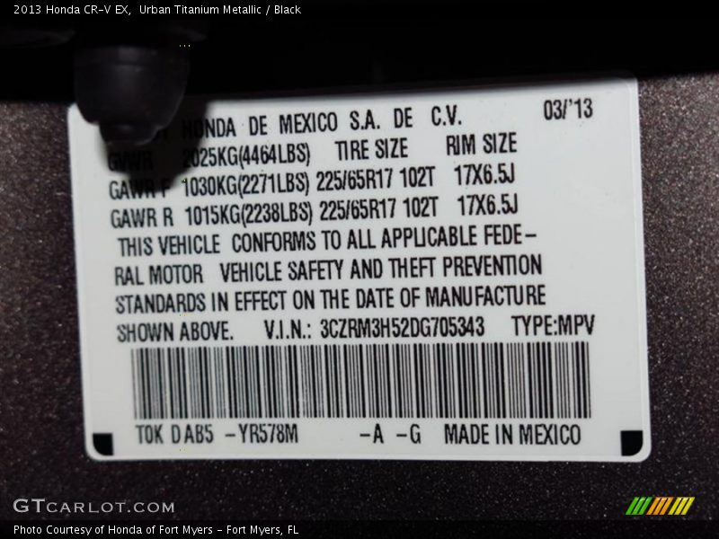 Urban Titanium Metallic / Black 2013 Honda CR-V EX