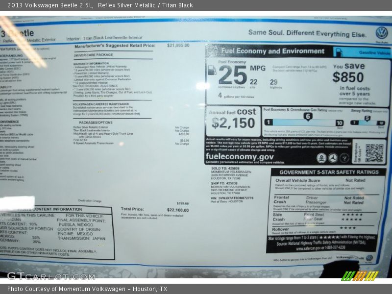 Reflex Silver Metallic / Titan Black 2013 Volkswagen Beetle 2.5L