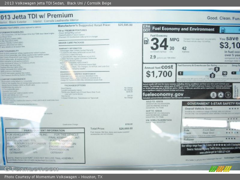 Black Uni / Cornsilk Beige 2013 Volkswagen Jetta TDI Sedan