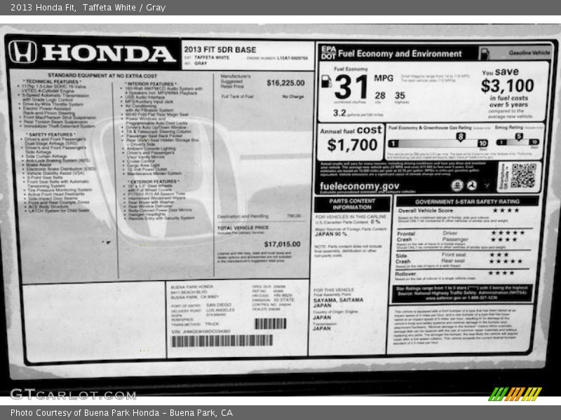 Taffeta White / Gray 2013 Honda Fit