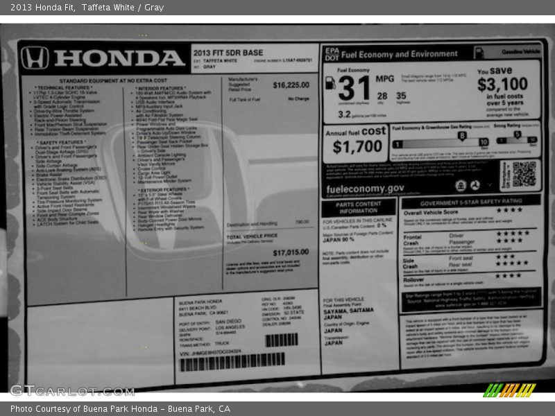 Taffeta White / Gray 2013 Honda Fit