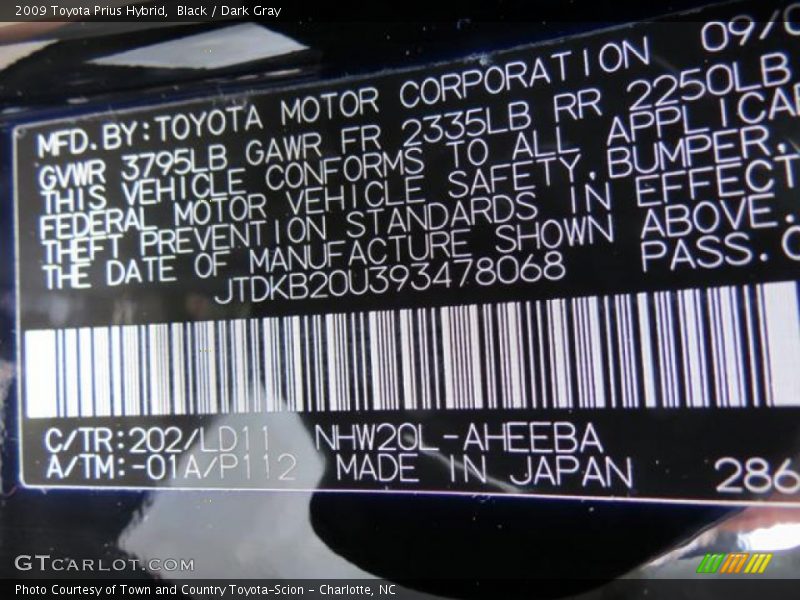 Black / Dark Gray 2009 Toyota Prius Hybrid