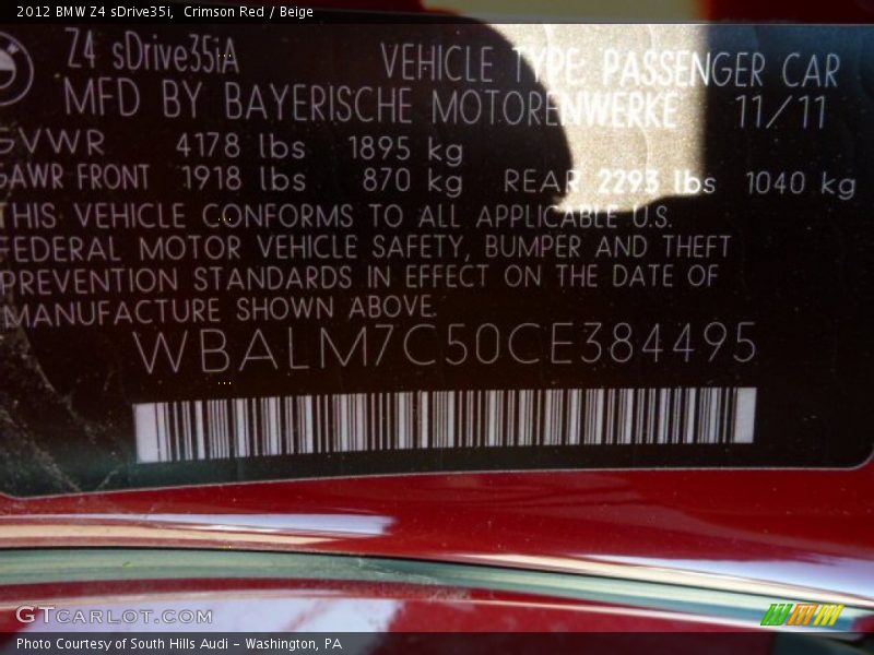 Crimson Red / Beige 2012 BMW Z4 sDrive35i