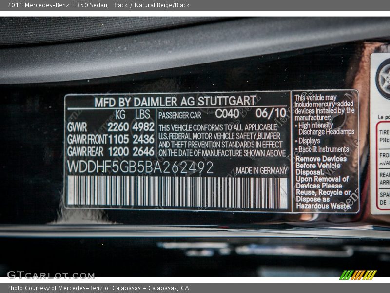 Black / Natural Beige/Black 2011 Mercedes-Benz E 350 Sedan