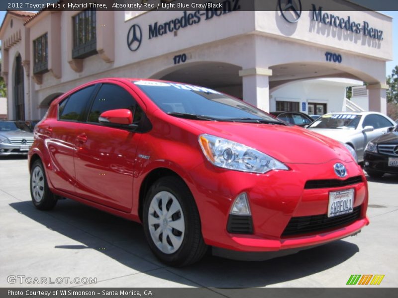 Absolutely Red / Light Blue Gray/Black 2012 Toyota Prius c Hybrid Three