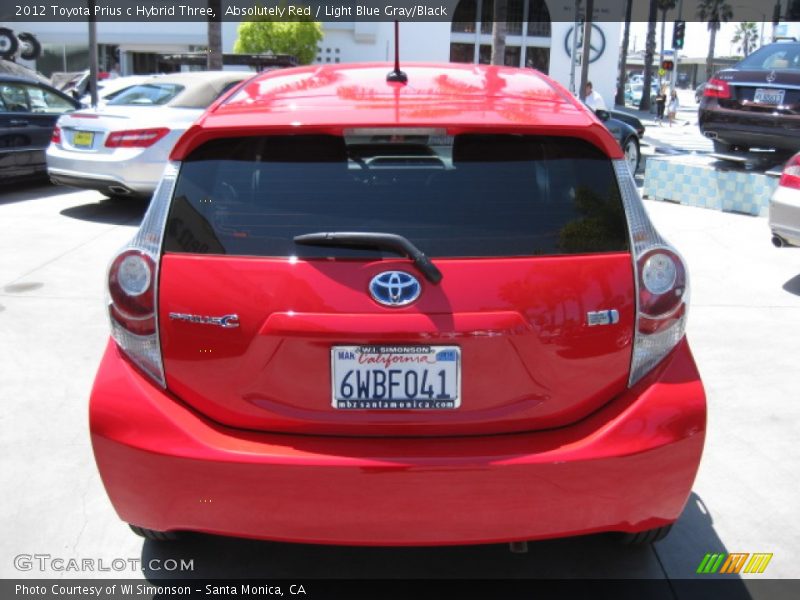 Absolutely Red / Light Blue Gray/Black 2012 Toyota Prius c Hybrid Three