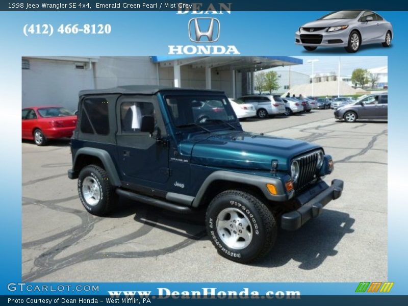 Emerald Green Pearl / Mist Grey 1998 Jeep Wrangler SE 4x4