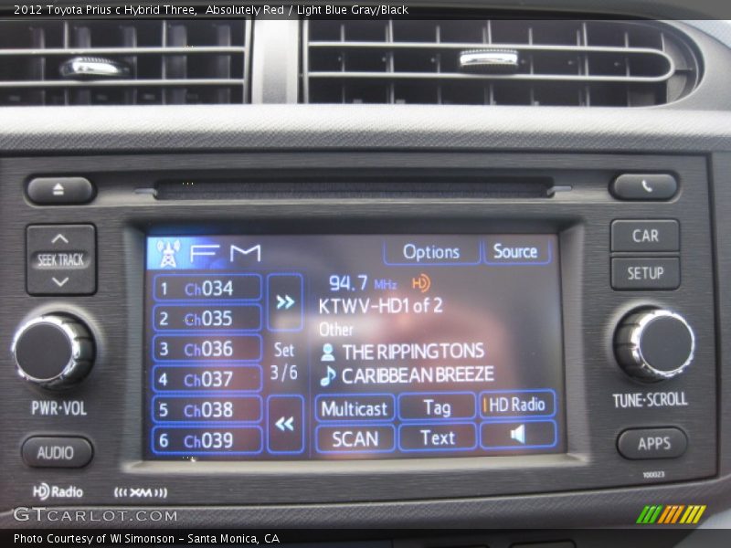Absolutely Red / Light Blue Gray/Black 2012 Toyota Prius c Hybrid Three