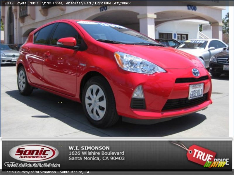 Absolutely Red / Light Blue Gray/Black 2012 Toyota Prius c Hybrid Three