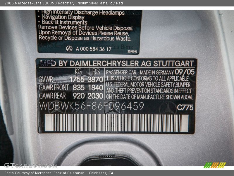775 - 2006 Mercedes-Benz SLK 350 Roadster