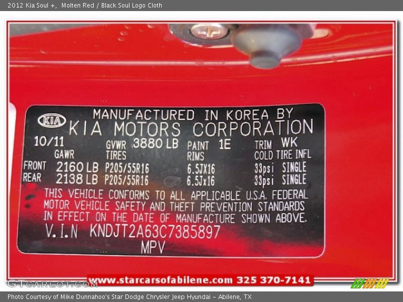 Molten Red / Black Soul Logo Cloth 2012 Kia Soul +