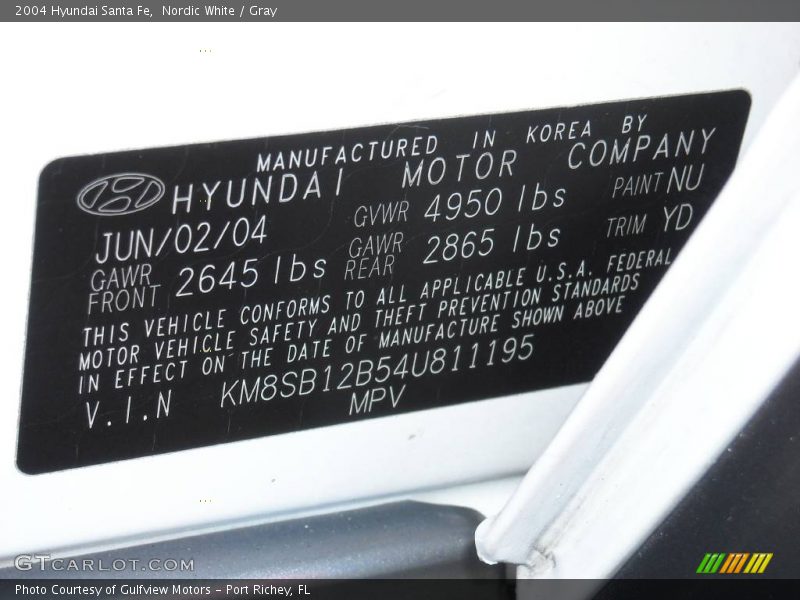 Nordic White / Gray 2004 Hyundai Santa Fe