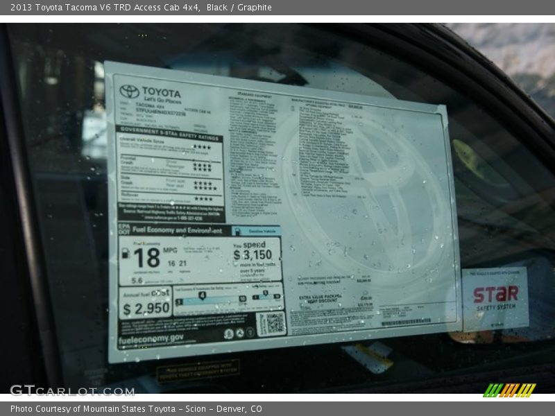 Black / Graphite 2013 Toyota Tacoma V6 TRD Access Cab 4x4