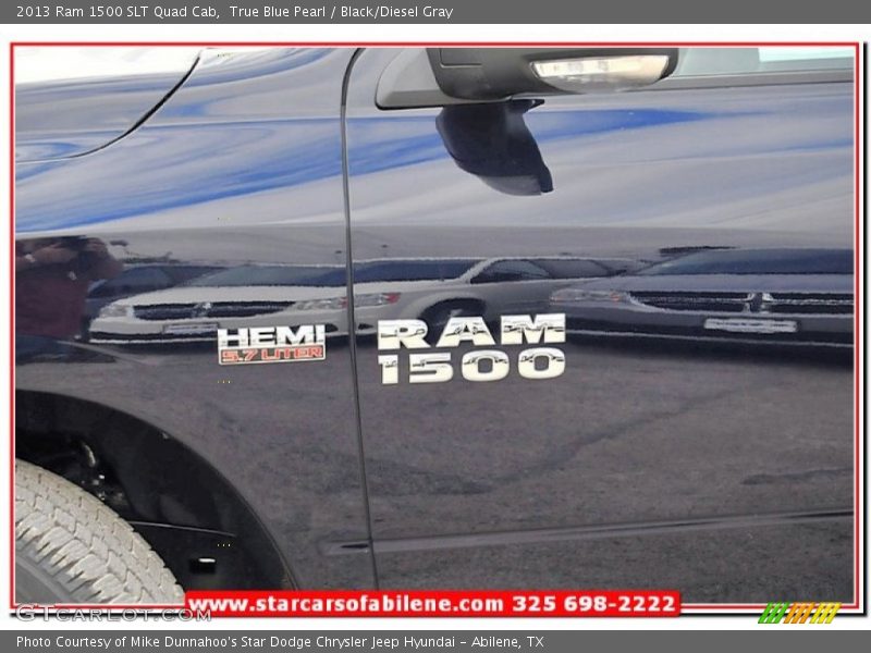 True Blue Pearl / Black/Diesel Gray 2013 Ram 1500 SLT Quad Cab