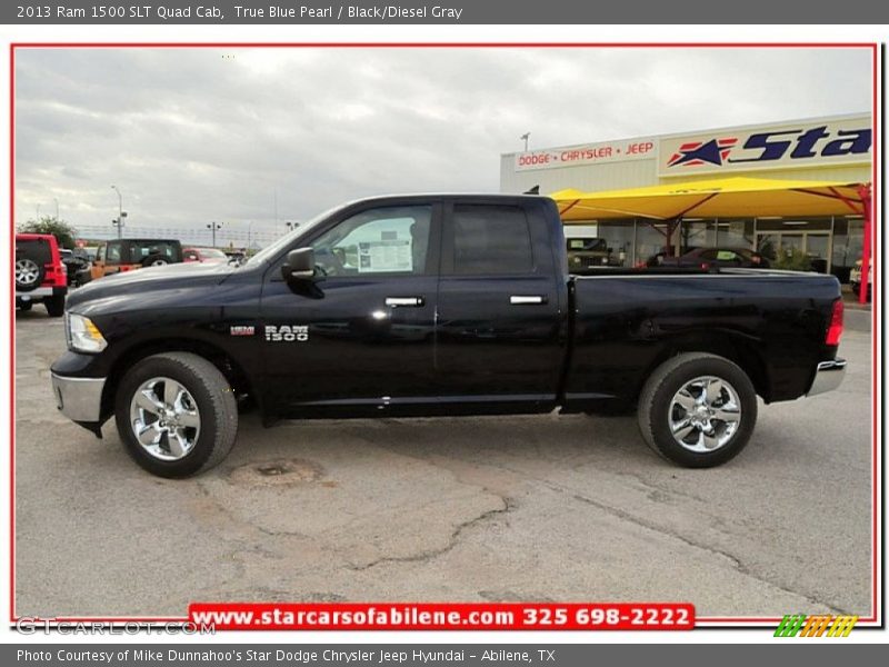 True Blue Pearl / Black/Diesel Gray 2013 Ram 1500 SLT Quad Cab