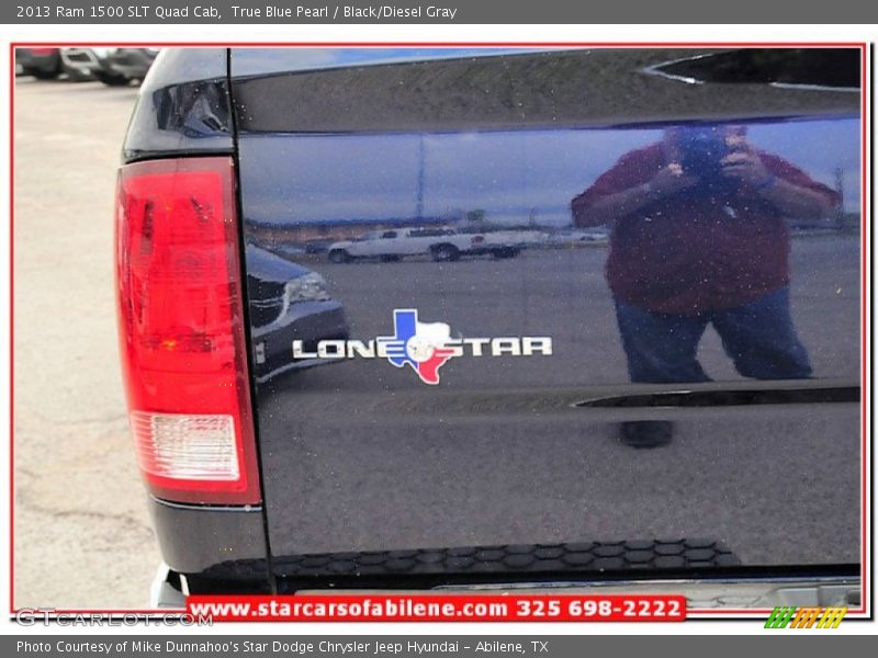 True Blue Pearl / Black/Diesel Gray 2013 Ram 1500 SLT Quad Cab
