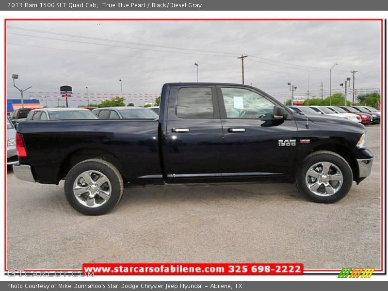 True Blue Pearl / Black/Diesel Gray 2013 Ram 1500 SLT Quad Cab