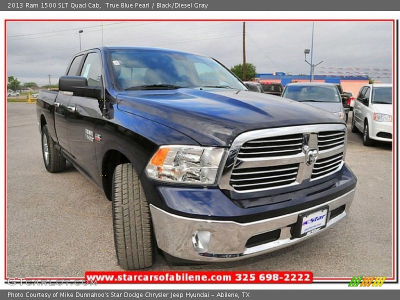 True Blue Pearl / Black/Diesel Gray 2013 Ram 1500 SLT Quad Cab