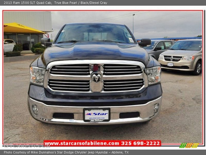 True Blue Pearl / Black/Diesel Gray 2013 Ram 1500 SLT Quad Cab