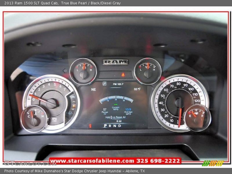 True Blue Pearl / Black/Diesel Gray 2013 Ram 1500 SLT Quad Cab