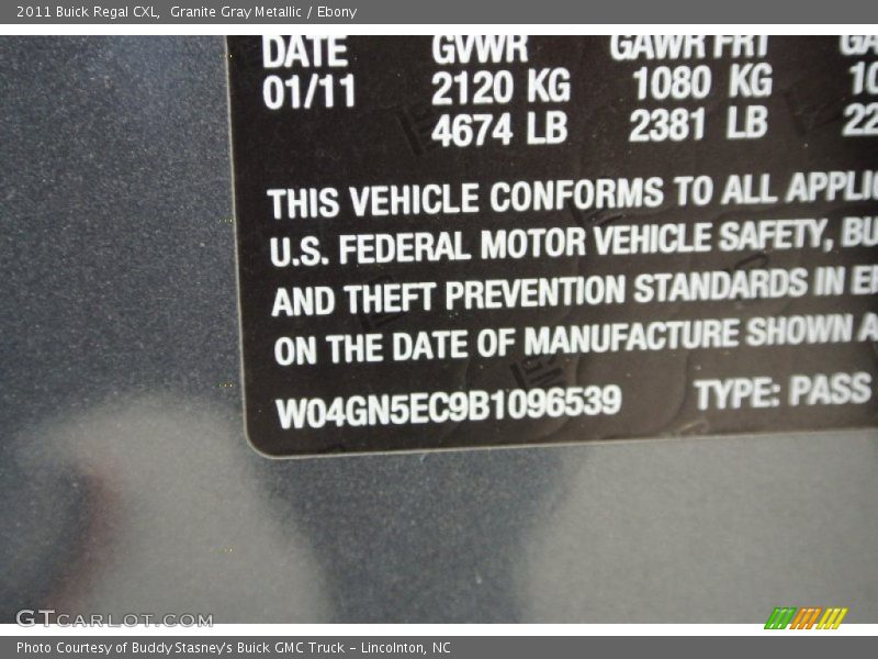 Granite Gray Metallic / Ebony 2011 Buick Regal CXL