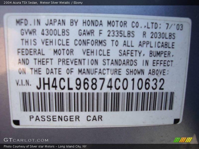 Meteor Silver Metallic / Ebony 2004 Acura TSX Sedan