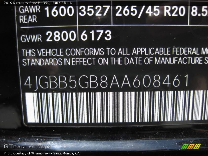 Black / Black 2010 Mercedes-Benz ML 350