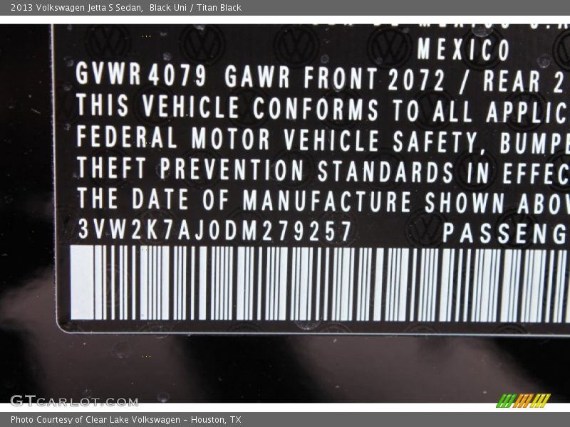 Black Uni / Titan Black 2013 Volkswagen Jetta S Sedan