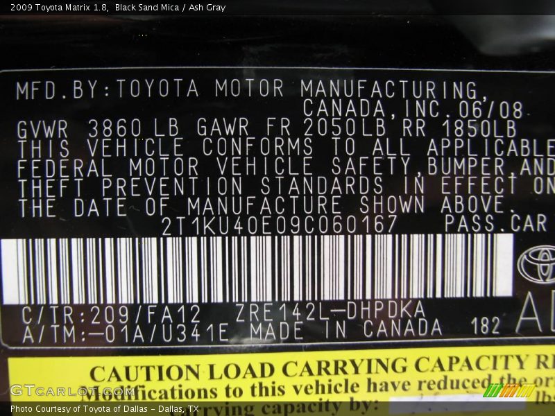 Black Sand Mica / Ash Gray 2009 Toyota Matrix 1.8