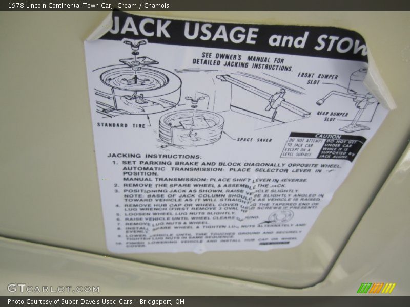 Info Tag of 1978 Continental Town Car