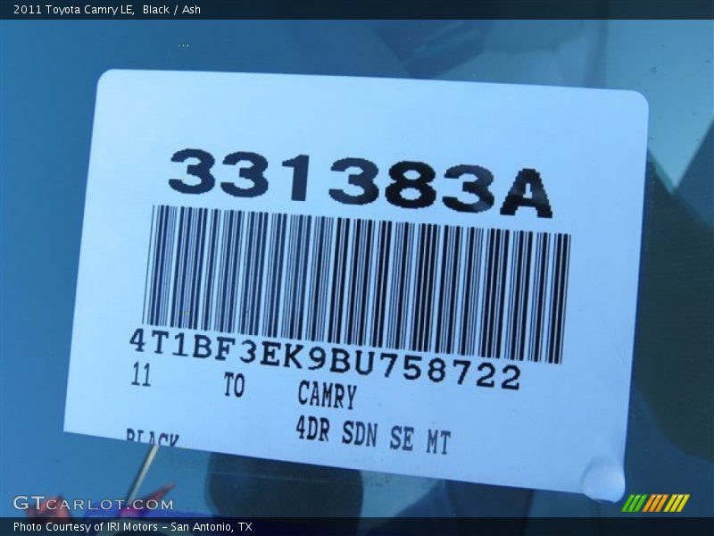 Black / Ash 2011 Toyota Camry LE