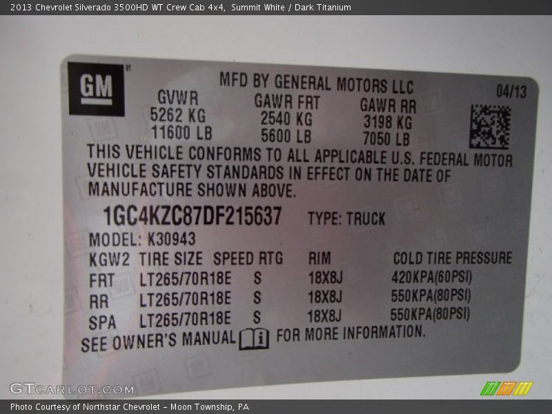 Summit White / Dark Titanium 2013 Chevrolet Silverado 3500HD WT Crew Cab 4x4