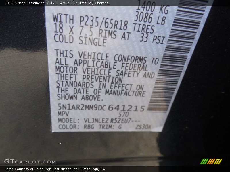 Arctic Blue Metallic / Charcoal 2013 Nissan Pathfinder SV 4x4