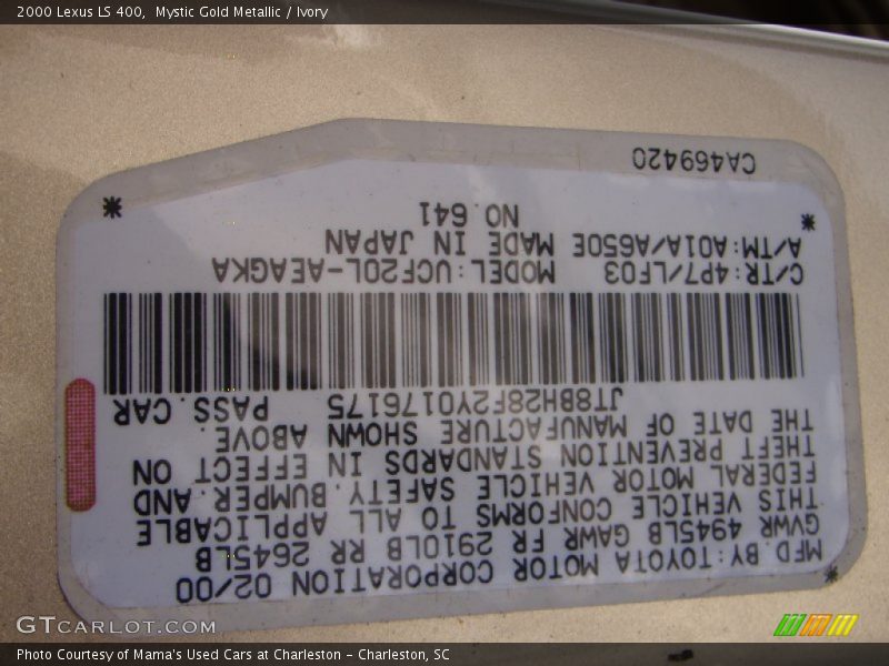 2000 LS 400 Mystic Gold Metallic Color Code 4P7