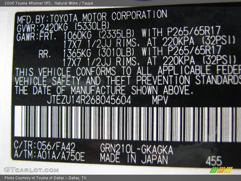 Natural White / Taupe 2006 Toyota 4Runner SR5