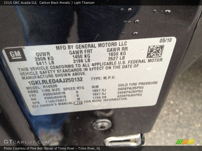 Carbon Black Metallic / Light Titanium 2010 GMC Acadia SLE