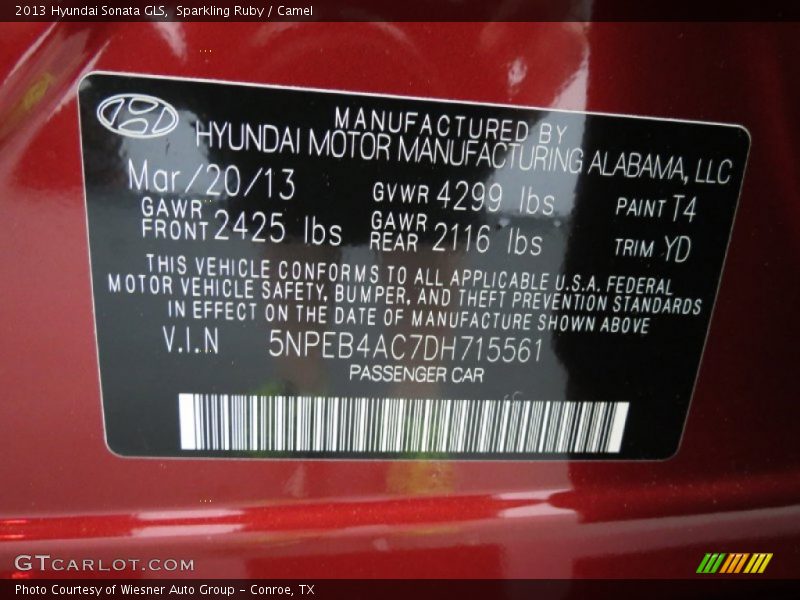Sparkling Ruby / Camel 2013 Hyundai Sonata GLS