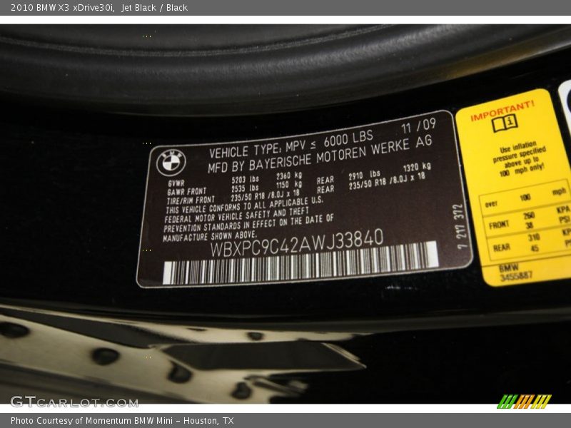 Jet Black / Black 2010 BMW X3 xDrive30i