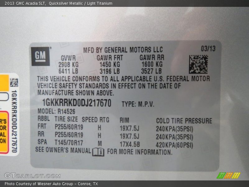 Quicksilver Metallic / Light Titanium 2013 GMC Acadia SLT