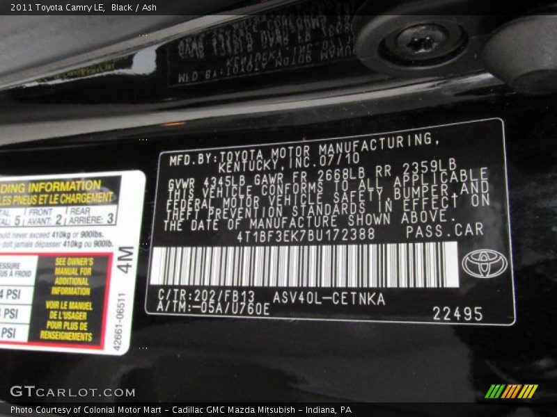 Black / Ash 2011 Toyota Camry LE