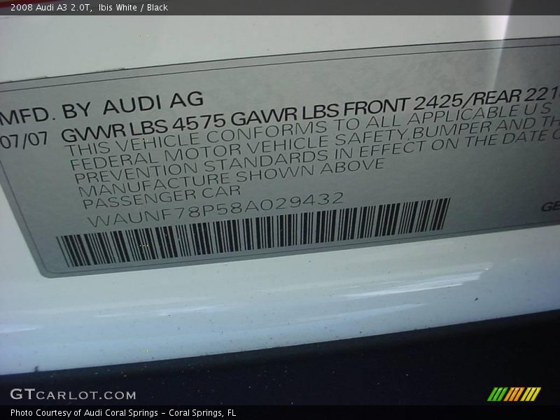 Ibis White / Black 2008 Audi A3 2.0T