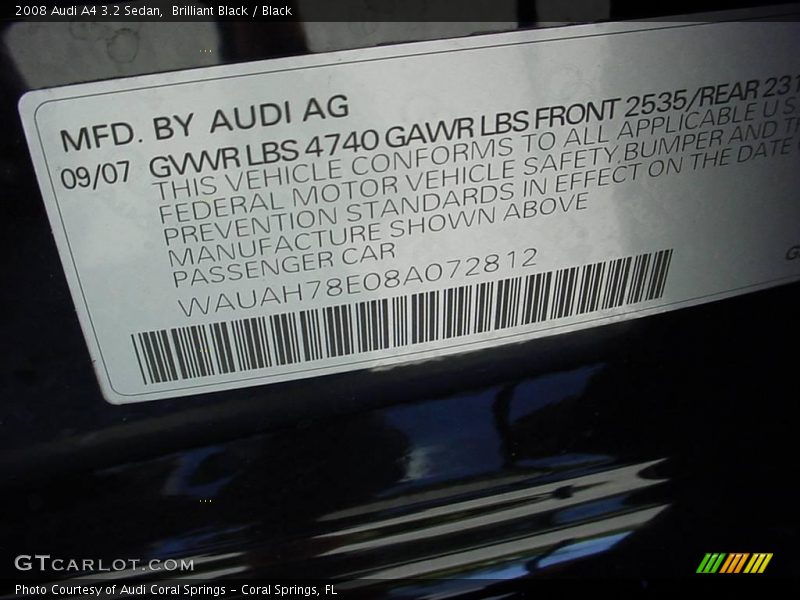 Brilliant Black / Black 2008 Audi A4 3.2 Sedan