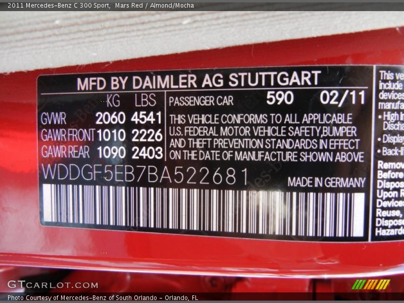 Mars Red / Almond/Mocha 2011 Mercedes-Benz C 300 Sport