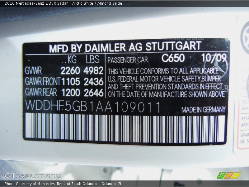 Arctic White / Almond Beige 2010 Mercedes-Benz E 350 Sedan