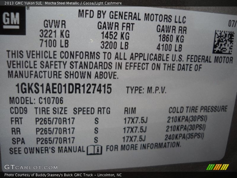 Mocha Steel Metallic / Cocoa/Light Cashmere 2013 GMC Yukon SLE