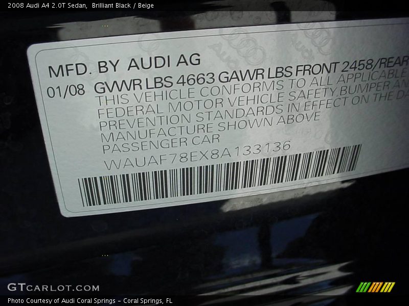 Brilliant Black / Beige 2008 Audi A4 2.0T Sedan