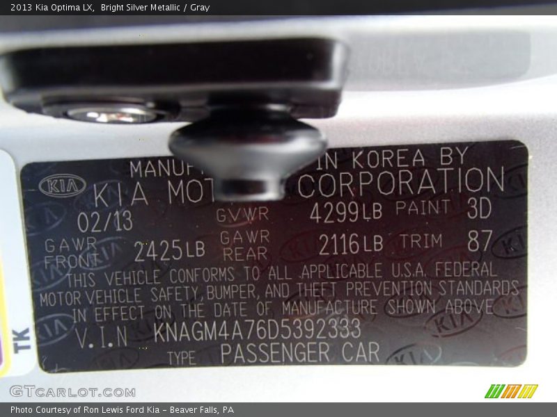 Bright Silver Metallic / Gray 2013 Kia Optima LX
