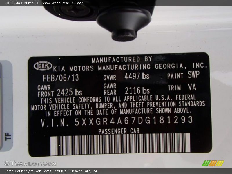 Snow White Pearl / Black 2013 Kia Optima SX